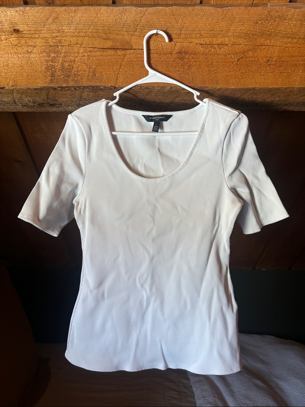WHBMFORME White Scoop Neck Short Sleeve Ribbed Top